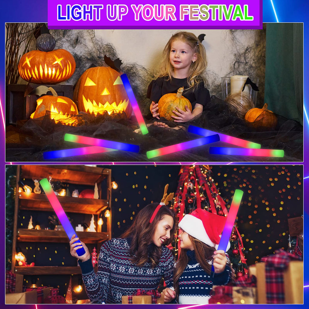 Taotuo Glow Sticks Bulk, 20 Pack LED Light Up Foam Sticks 3 Modes Color Flashing,Glow Party Supplies for Wedding Birthday, Raves, Concert, Camping, New Year, Carnival, Halloween Christmas