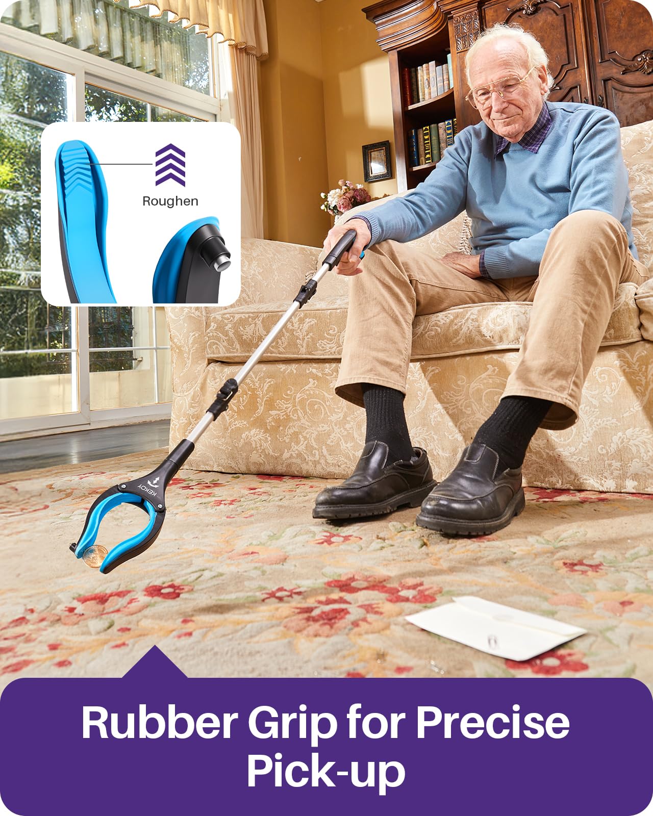 Kekoy 36 Inch Grabber Reacher Tool for Seniors 2 Pack, Foldable Reacher Grabbers Pickup Stick with Anti-Slip 360° Rotating Jaw, 4" Wide Extended Claw with Magnet for Disabled, After Surgery Recovery