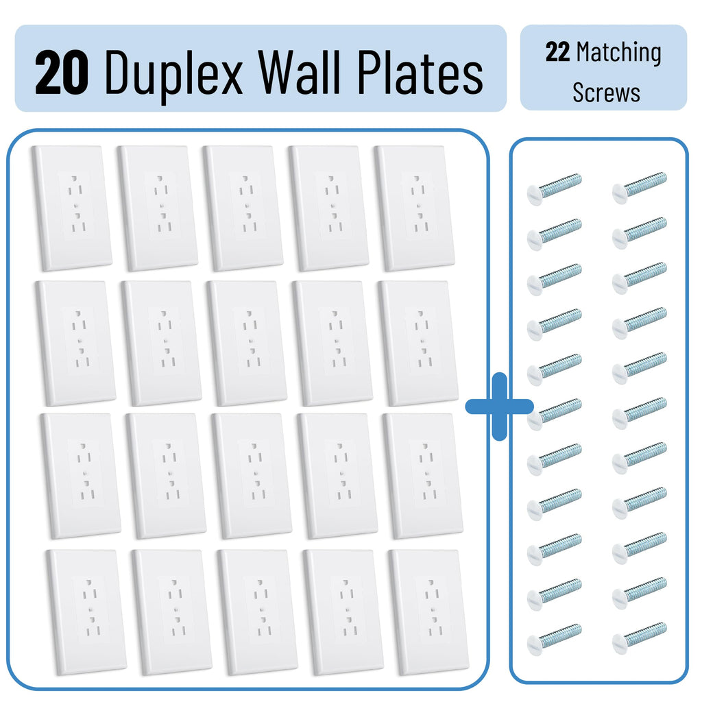 Bates- 1-Gang Duplex Wall Plate, 3.18"x 4.98", 20 Pack White