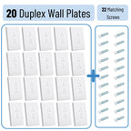 Bates- 1-Gang Duplex Wall Plate, 3.18"x 4.98", 20 Pack White