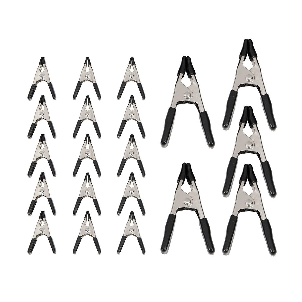 Amazon Basics 20-Piece Steel Spring Clamp Set, Strong, Non-Marking PVC-Coated Tips, 15 Pack of 3/4-inch, 5 Pack of 1-inch, Black/Silver