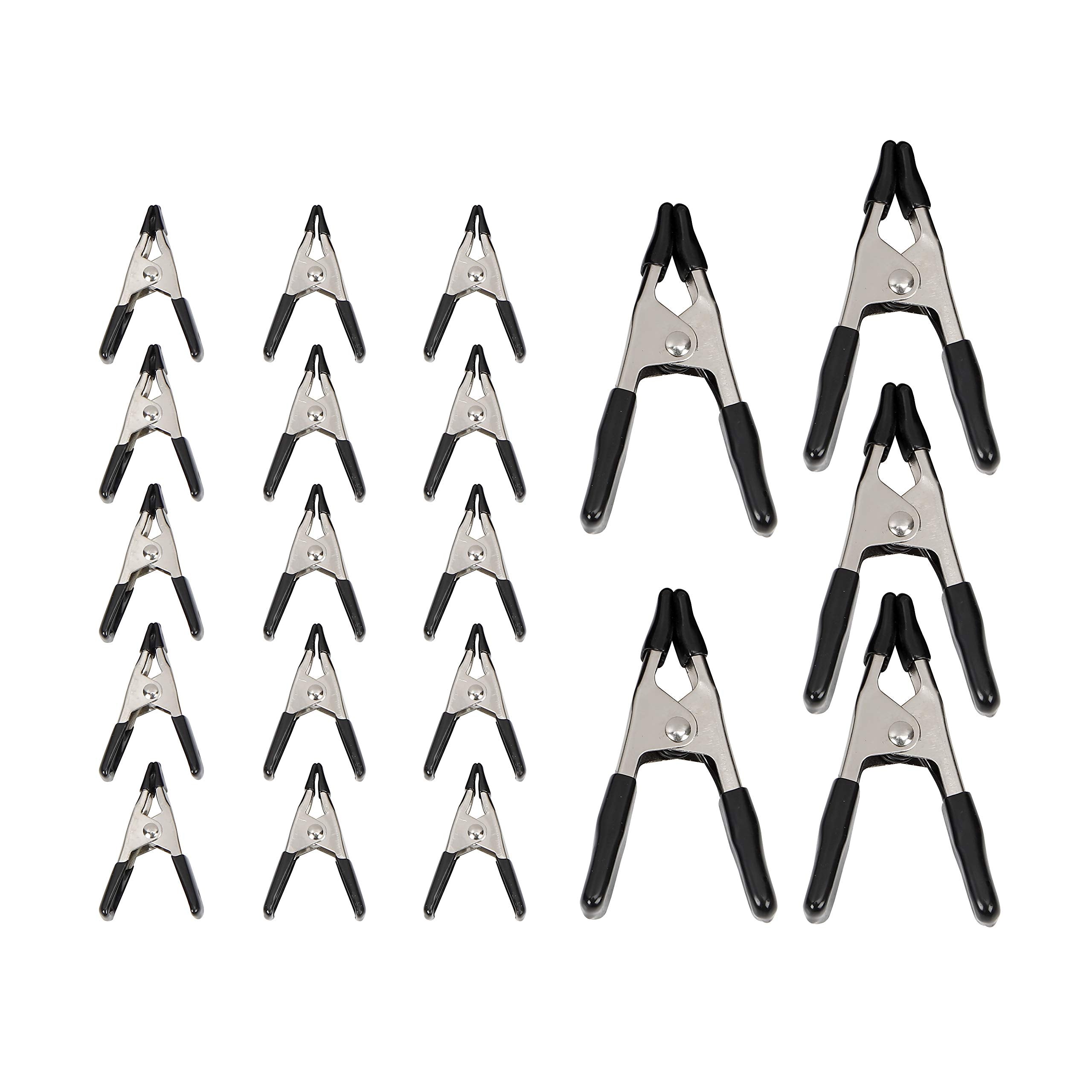 Amazon Basics 20-Piece Steel Spring Clamp Set, Strong, Non-Marking PVC-Coated Tips, 15 Pack of 3/4-inch, 5 Pack of 1-inch, Black/Silver