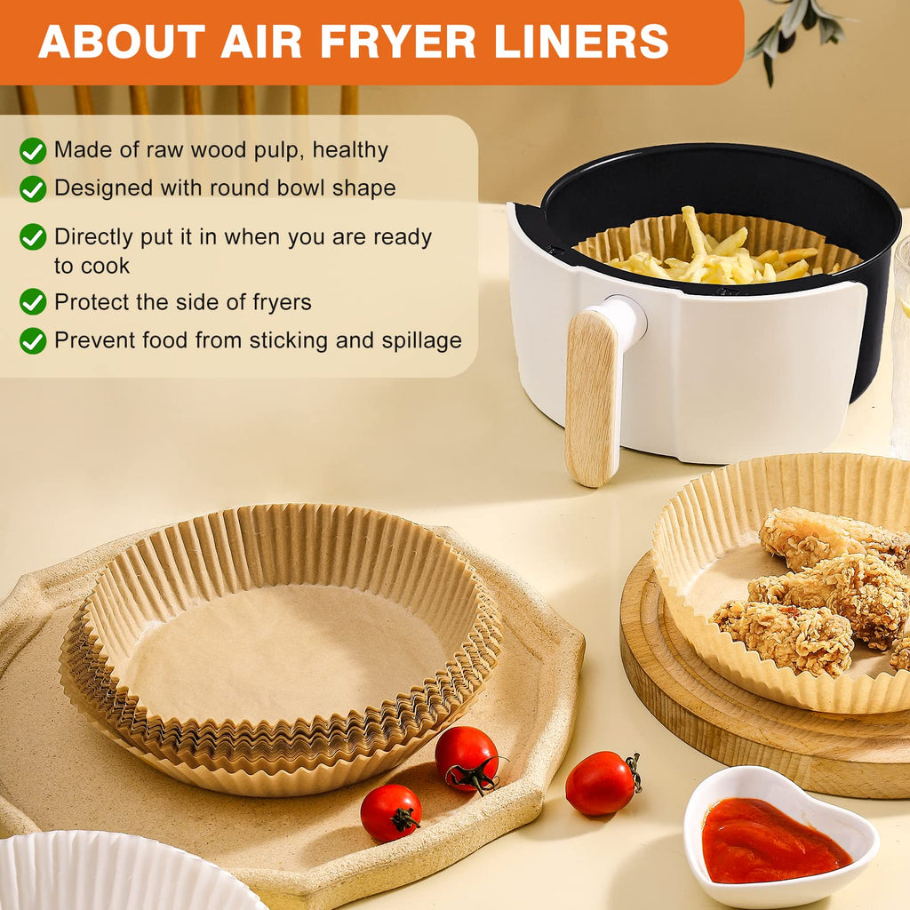 250 Pcs 8" Round Air Fryer Liners Disposable, Unbleached Parchment Paper Liners for Airfryer Basket, Non-Stick & Leakproof Baking Paper for Oven Roasting