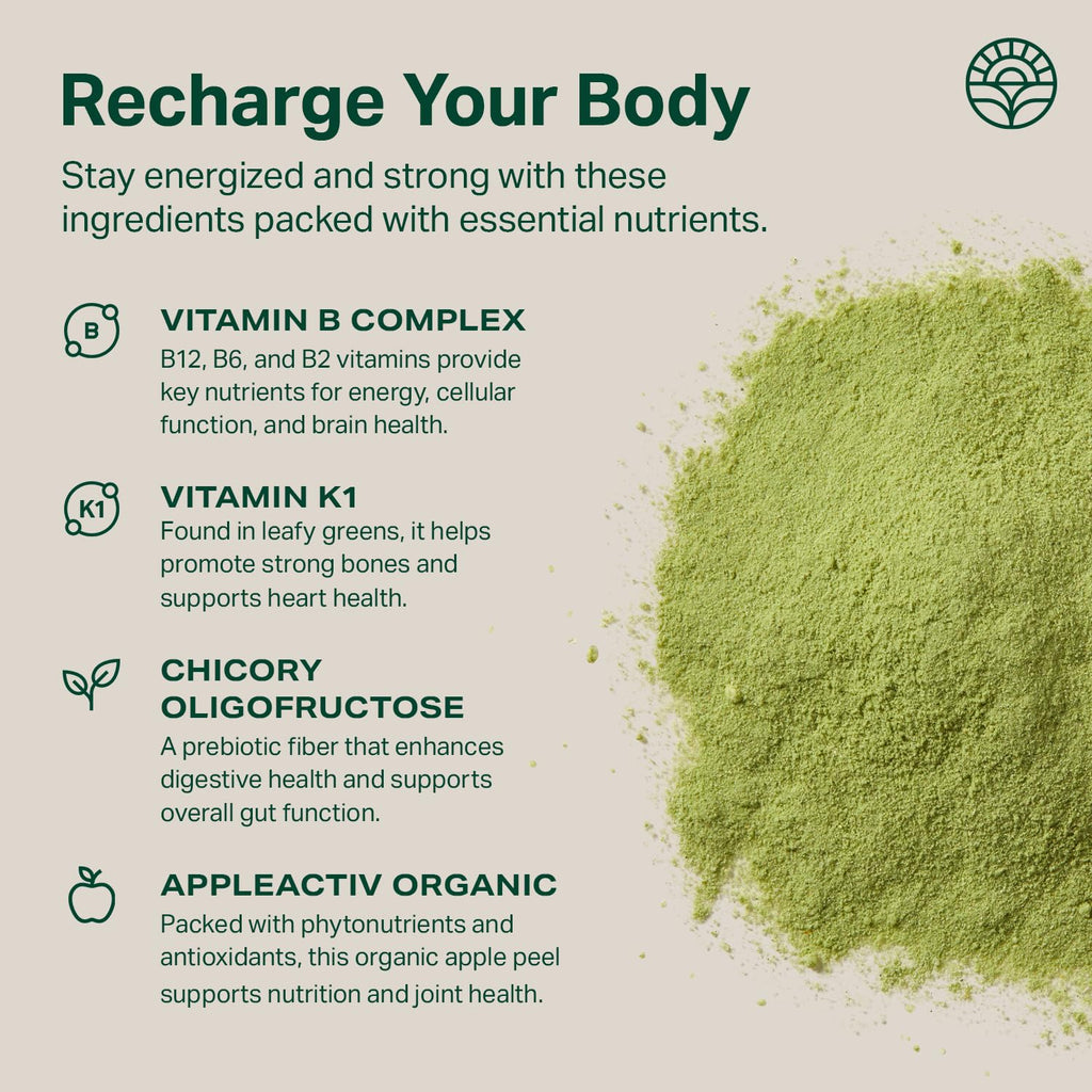 Proper, The Greens Daily Boost Organic Greens Powder. Whole Food, Apple Flavour Veggie Powder Superfood with Wheatgrass, Spirulina, Chlorella, Probiotics. Daily Drink Mix for Wellness and Digestion
