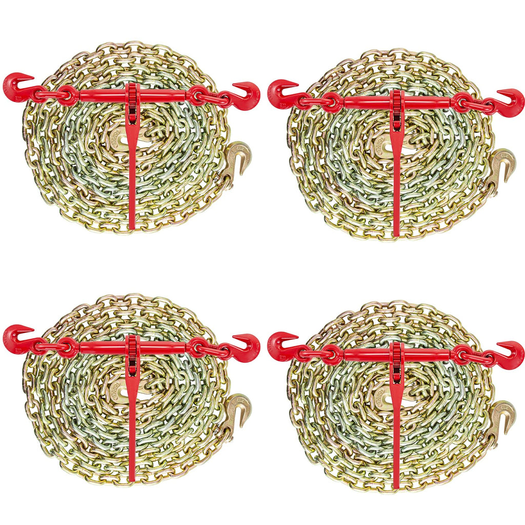 VEVOR Chain and Binder Kit 3/8 in-1/2 in, Ratchet Load Binders 8267 lbs Working Strength, Ratchet Binders and Chains, 3/8 in x 10 ft G80 Chains with G70 Hooks, for Truck, Tie Down, Hauling, Towing