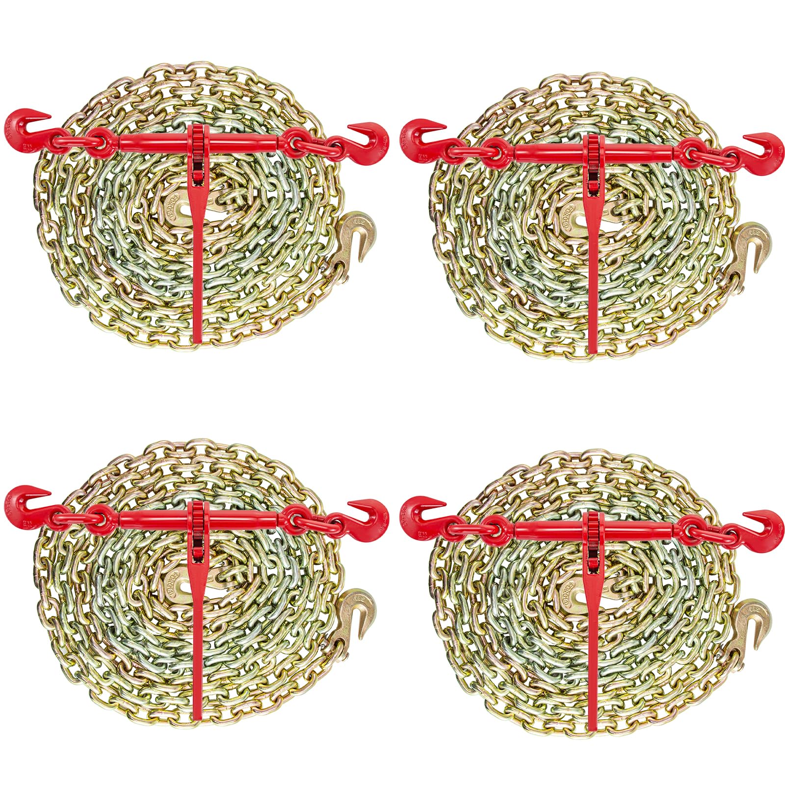 VEVOR Chain and Binder Kit 3/8 in-1/2 in, Ratchet Load Binders 8267 lbs Working Strength, Ratchet Binders and Chains, 3/8 in x 10 ft G80 Chains with G70 Hooks, for Truck, Tie Down, Hauling, Towing
