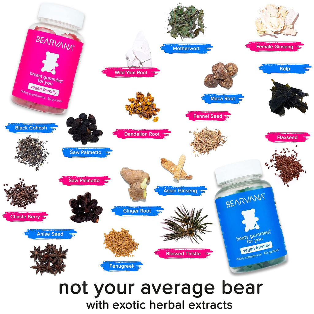 BEARVANA Top & Peach Support Combo Pack Multivitamin Gummies for Women | Includes Herbal Extracts & Essential Vitamins | Berry Flavor | 2-Pack (120 Gummies)