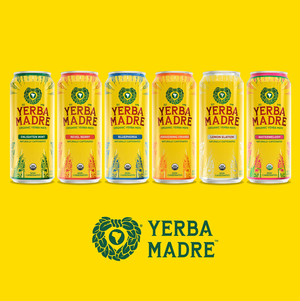 Yerba Madre Organic Yerba Mate, Enlighten Mint, 150mg Natural Caffeine, Energy Drink Alternative, No Jitters or Crash, 15.5 Oz Cans (Pack of 12)