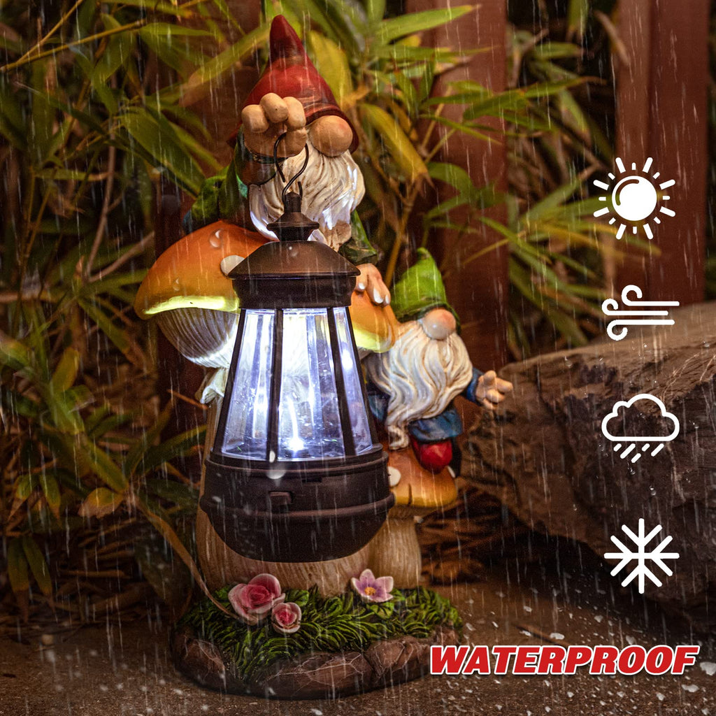 Gnome Garden Decor, Garden Gnomes Outdoor with Solar Lantern Lawn Ornaments