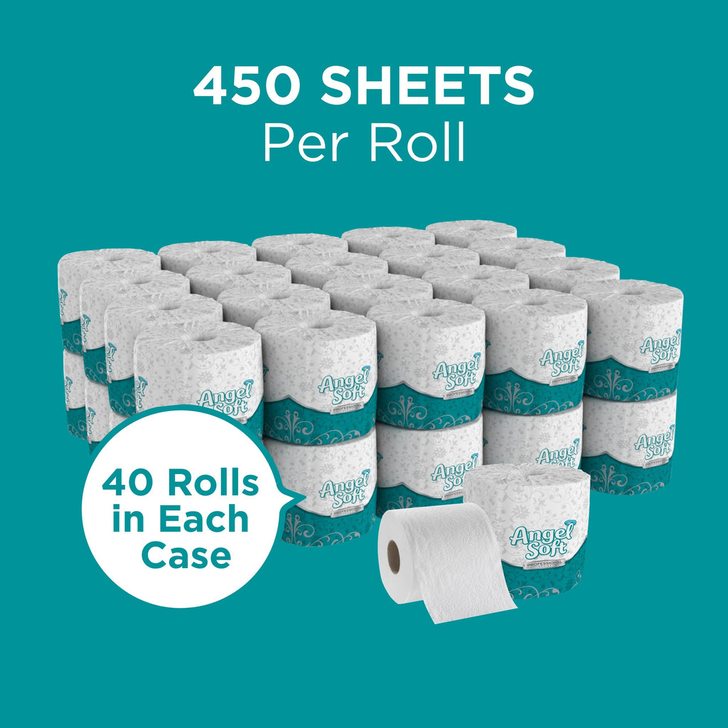 Angel Soft Professional Series by Georgia-Pacific PRO 2-Ply Embossed Toilet Paper, White, Individually Wrapped, 450 Sheets Per Roll, 40 Toilet Tissue Rolls Per Case, 16840