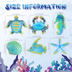 Lounsweer 6 Pcs Metal Fish Wall Art Decor, Ocean Sea Turtle Starfish Wall Sculpture Outdoor Ocean Hanging Decorations for Garden, Pool, Fence, Patio, Bathroom Indoor