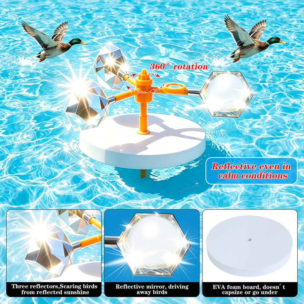 Mqiielle Duck Deterrent for Pool Floating Reflective Bird Scare Device, Automatic Swinging, Keep Birds Ducks Away from Your Backyard, Pool, Boat and Garden Roof