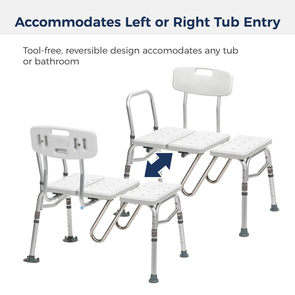 Drive Medical Splash Defense Tub Transfer Bench for Bathtub - U-Shaped Shower Curtain Guard - Adjustable Height - Reversible Design - 400 Lb Capacity - Safe Bathing Aid - White