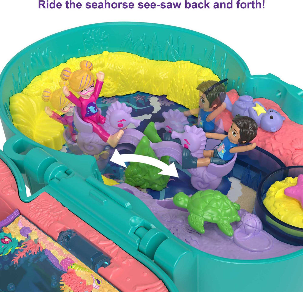 Polly Pocket Otter Aquarium Compact, Aquarium Theme with Micro Polly & Nicolas Dolls, 5 Reveals & 12 Accessories, Pop & Swap Feature, Great Gift for Ages 4 Years Old & Up