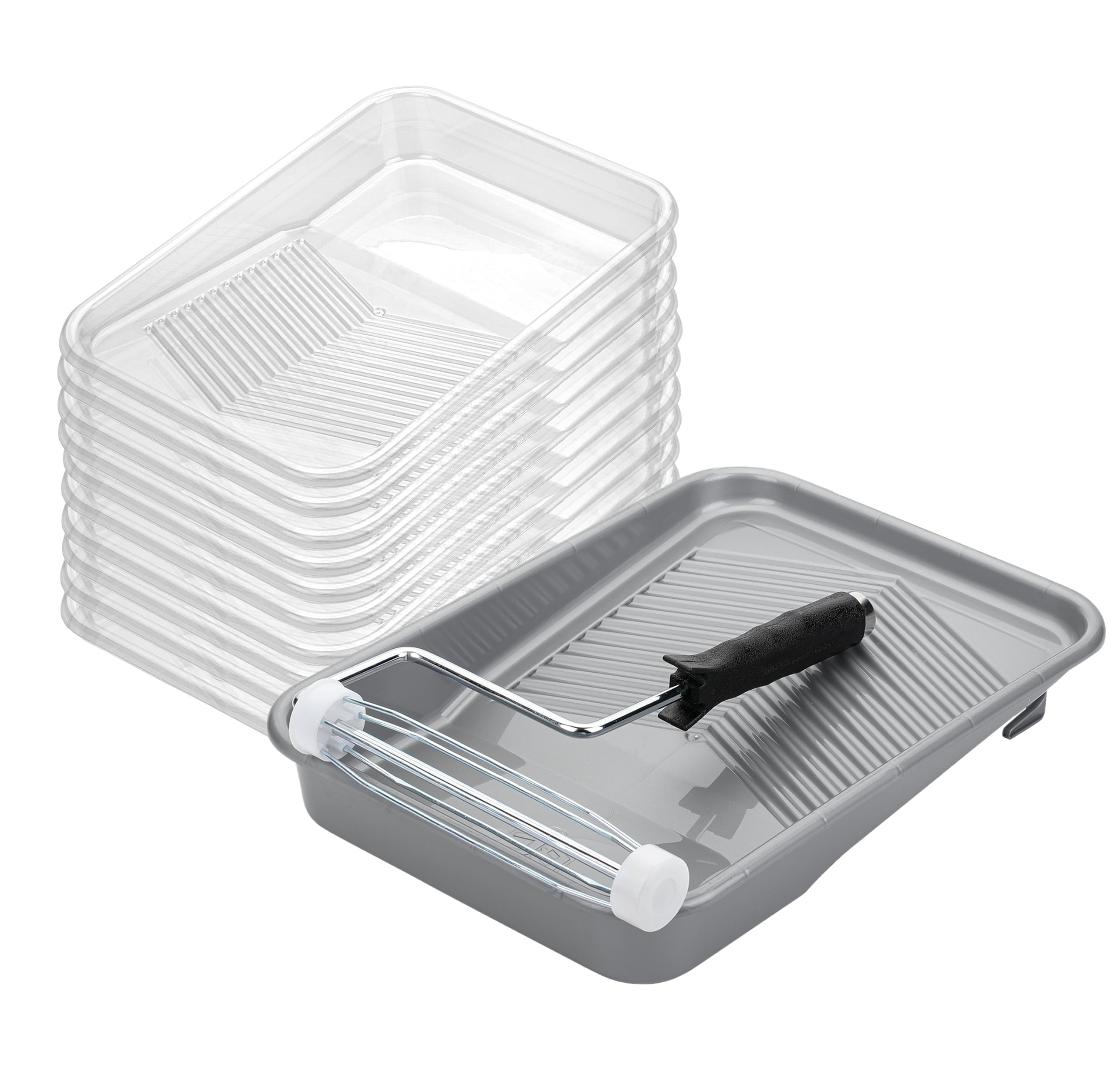 Bates- Paint Tray Set, 9 Inch, 12 pcs, 1x 9 Inch Paint Roller Tray, 10x Disposable Tray Liners & 1x Roller Frame