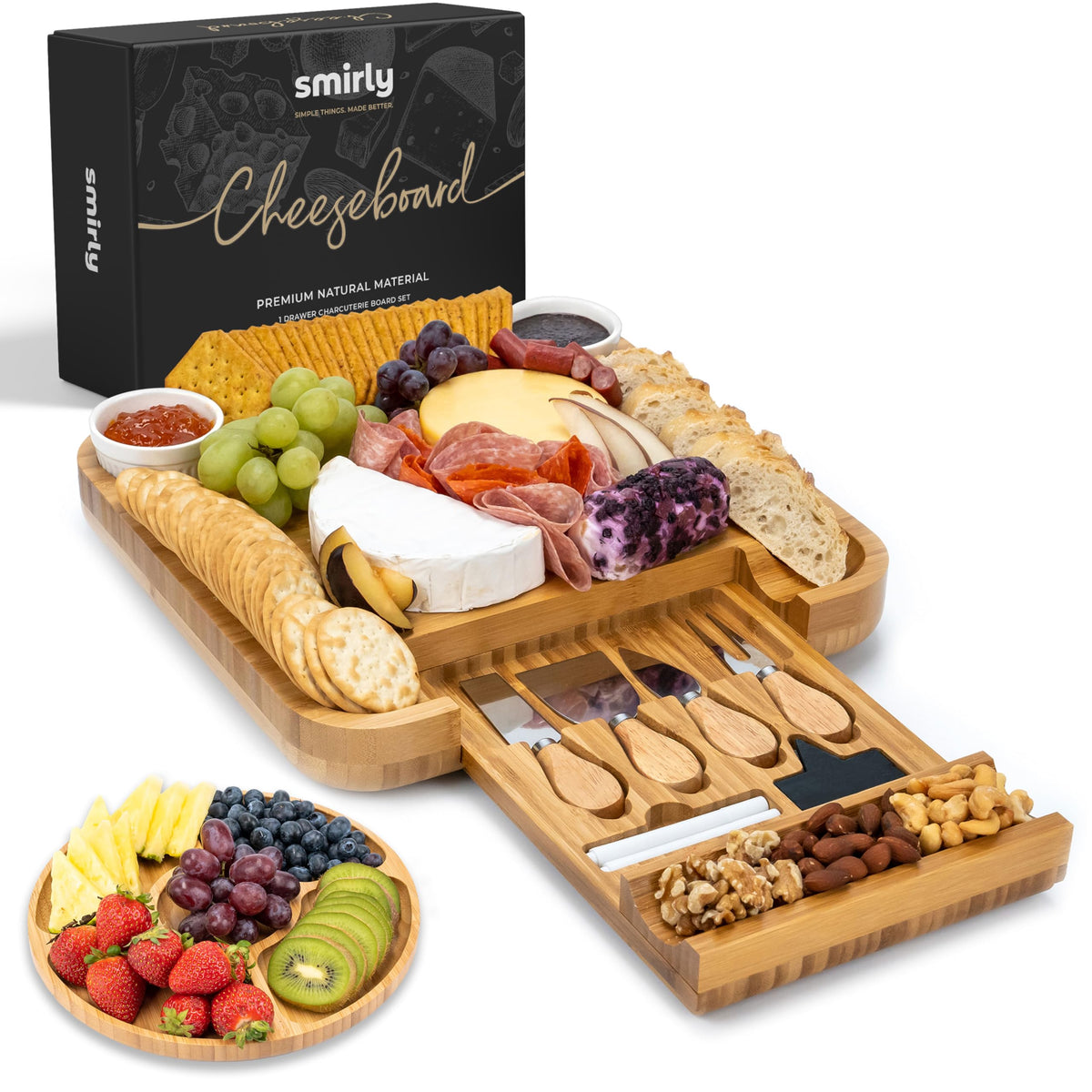 SMIRLY Charcuterie Board Set with Serving Accessories, Bamboo