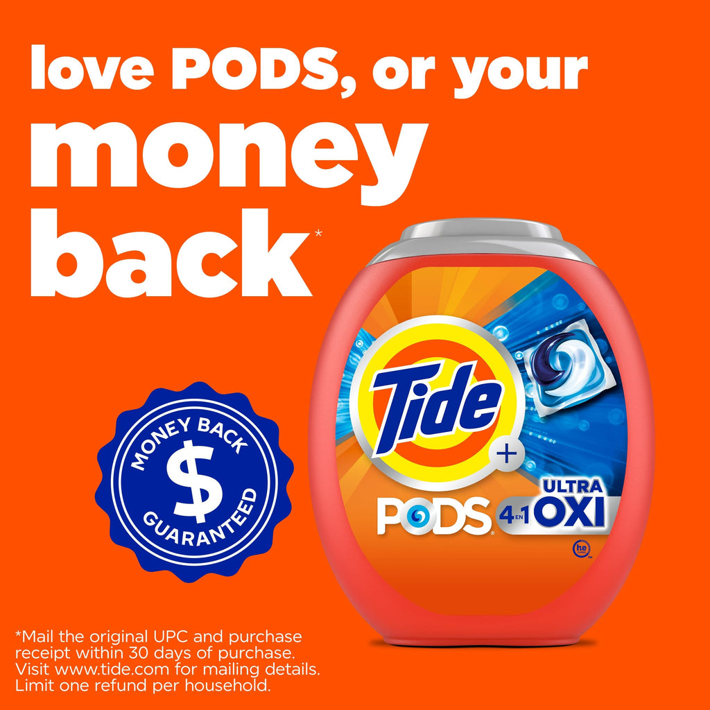 Tide 4-n-1 Ultra Oxi PODS Laundry Detergent Pacs, 57 Count, HE Compatible, Built in Pre-treater for Stains