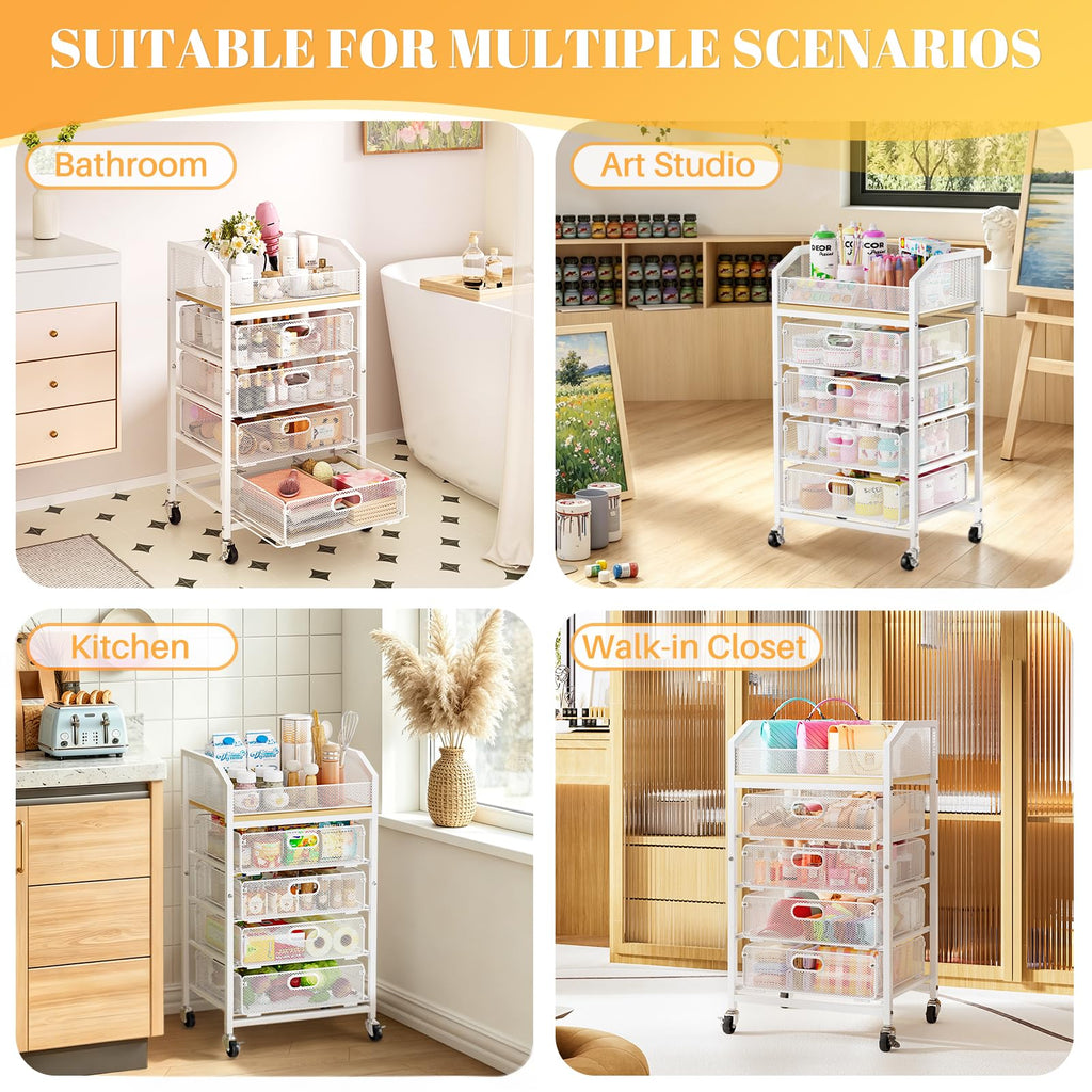 SUNALLY Rolling Makeup Cart with Drawers, Rolling Vanity Nail Cart, White