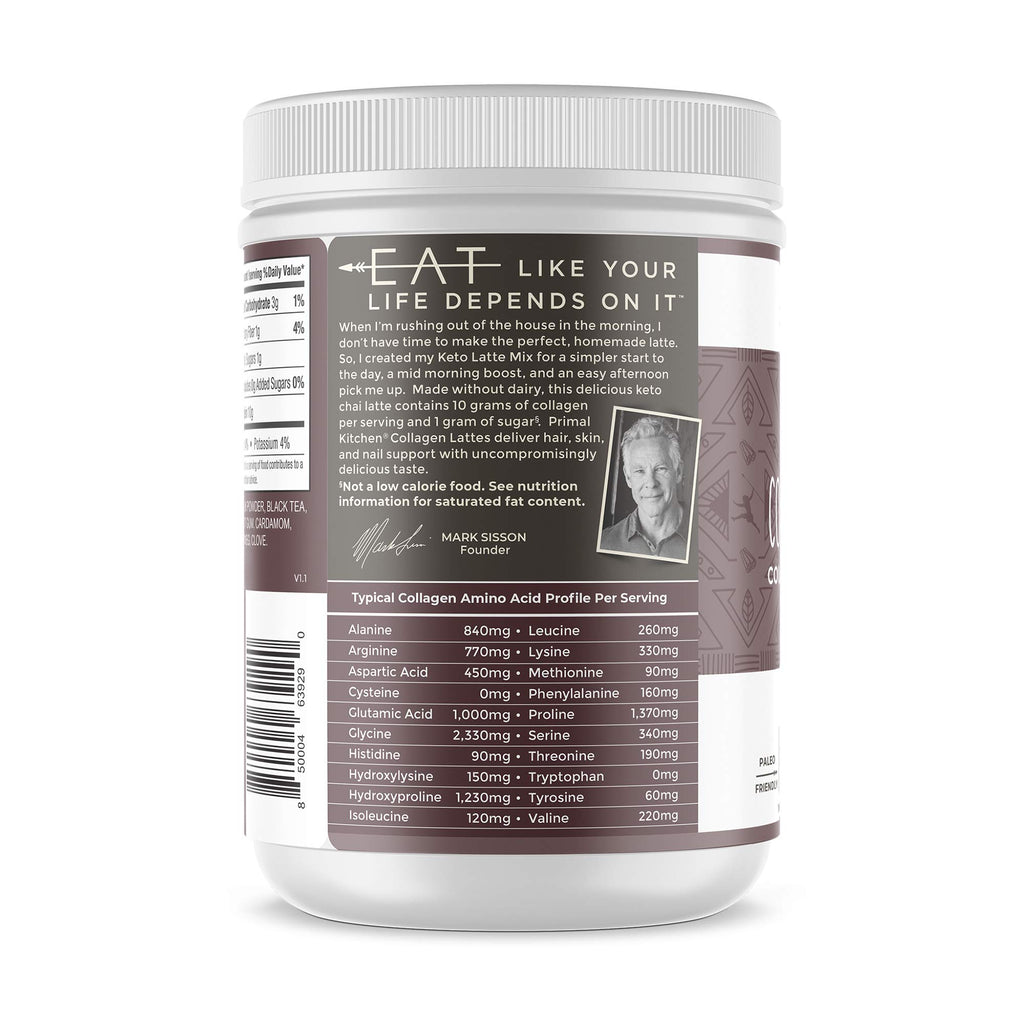 Primal Kitchen Chai Tea Collagen Keto Latte Powder, Collagen Peptide Drink Mix, 8.55 Ounces
