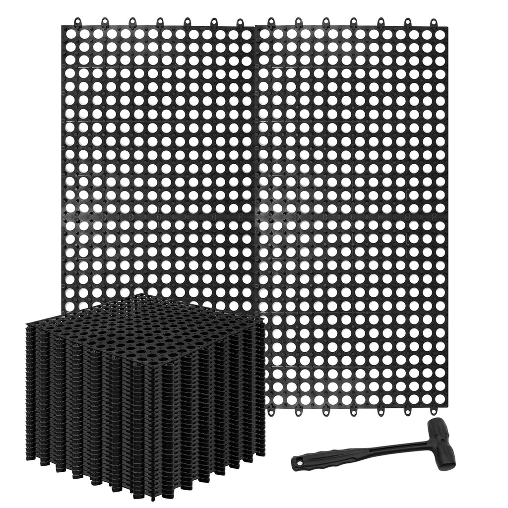 30 Pack Drainage Interlocking Tiles, 12"x12" Modular Interlocking Floor Tiles with 1 Pc Plastic Hammer Non Slip Rubber Floor mat with Holes for Pool Bathroom Deck Kitchen Patio (30, Black)