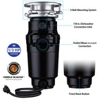 Waste Maid 10-US-WM-048-3B Garbage Disposal Anti-Jam Stainless Steel Food Waste Grinding System, 1/3 HP Compact, Black