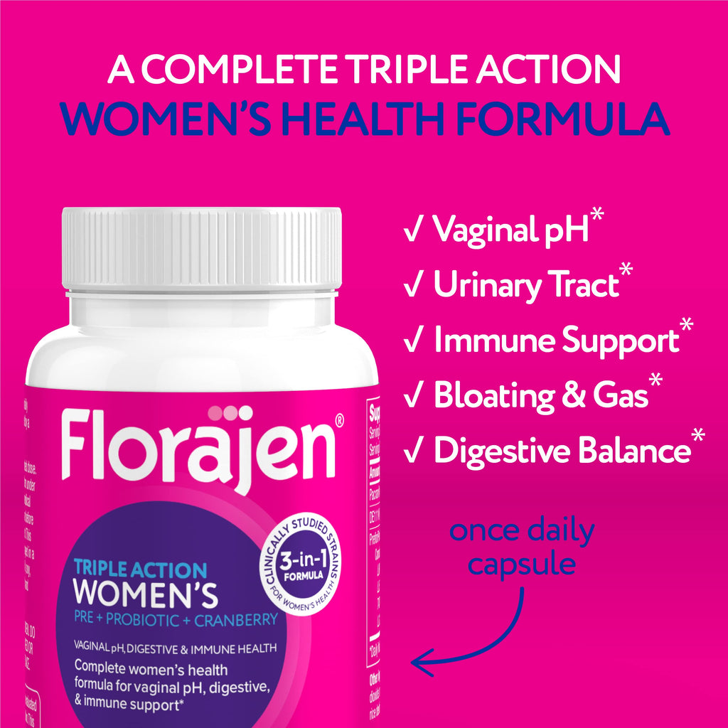 Florajen Women's Probiotic - Prebiotic & Cranberry Supplement for Vaginal Health, Immune Support, & Digestive Wellness - 30-Count