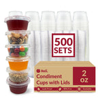 Reli. 2 oz Small Containers with Lids (500 Sets) | Jello Shot Cups with Lids | Clear Plastic Condiment Container | Portion Cups, Sauce, Souffle | Stackable | Bulk