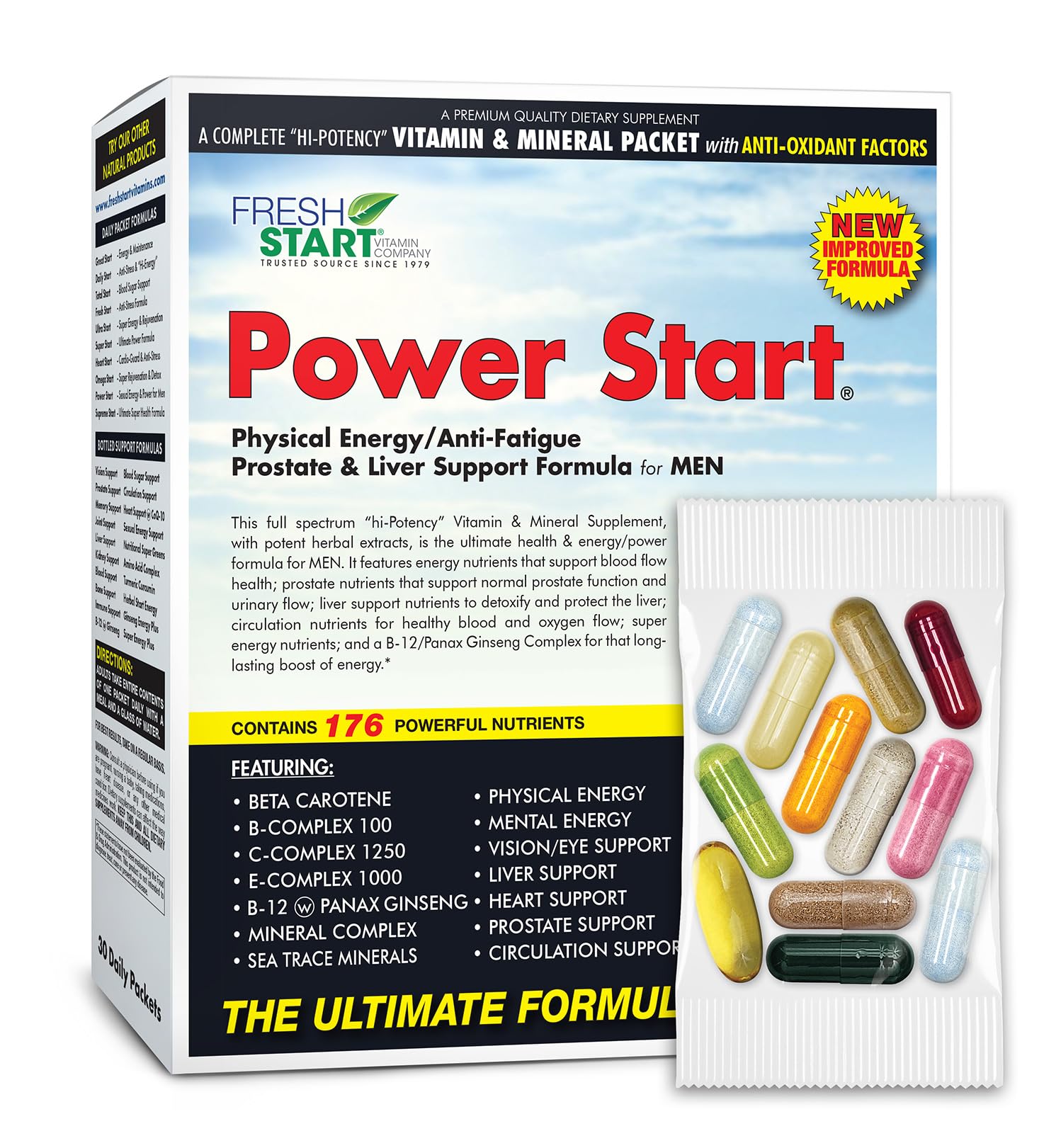 Power Start All-in-One Men's Daily Vitamin Pack - Men’s Vitality & Stamina - Tongkat Ali, Tribulus, Maca Root, L-Arginine & Saw Palmetto - 30 Day Supply