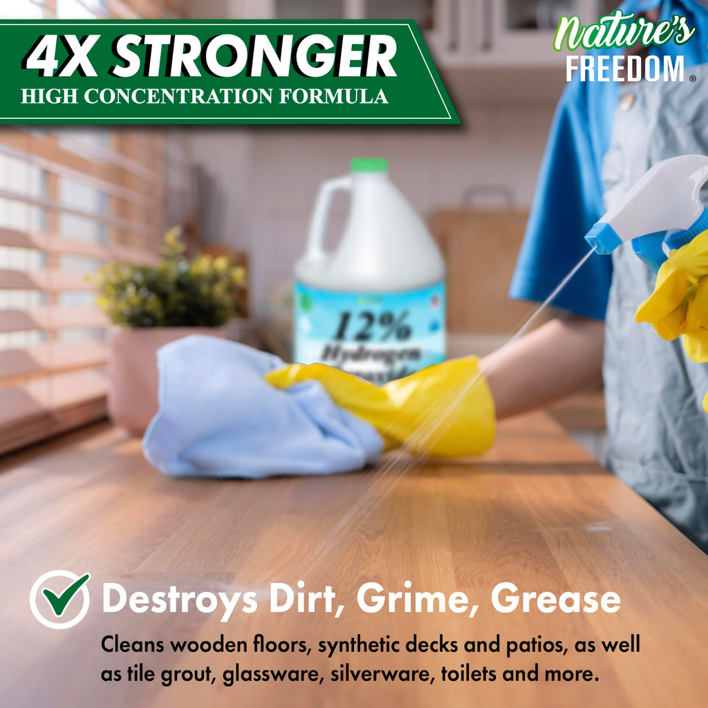 Nature's Freedom 12% Hydrogen Peroxide, Food Grade H2O2 and Purified Water Only, 8 Gallons
