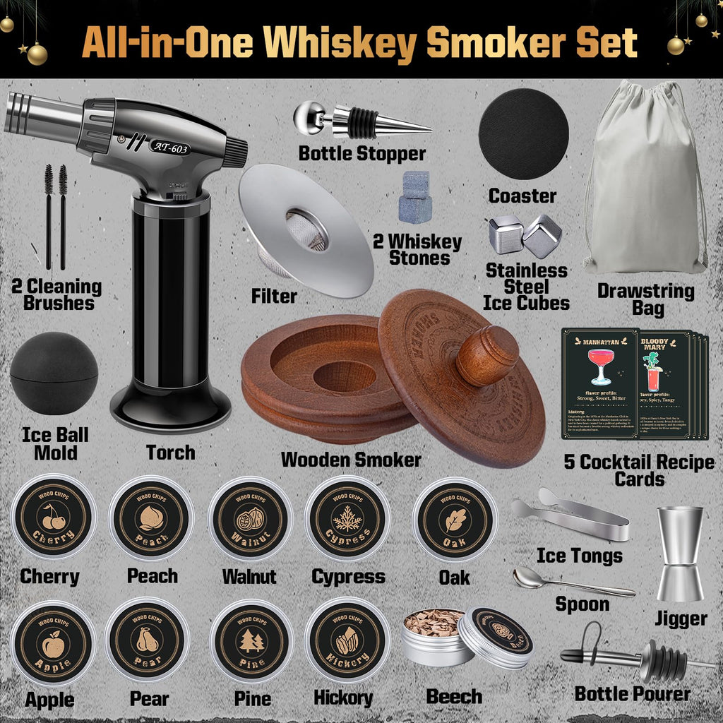 Whiskey Advent Calendar 2026 for Men, 24 Day Bourbon Smoker Infuser Kit for Cocktail and Whisky Lovers, Perfect Christmas for Husband, Dad, Boyfriend, Him(NO Butane, Glass)