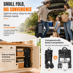 Navatiee 165L Collapsible Folding Wagon, Large Foldable Wagon with Silent All-Terrain Wheels, 330Lbs Heavy Duty Utility Grocery Cart for Camping Shopping Outdoor, Black