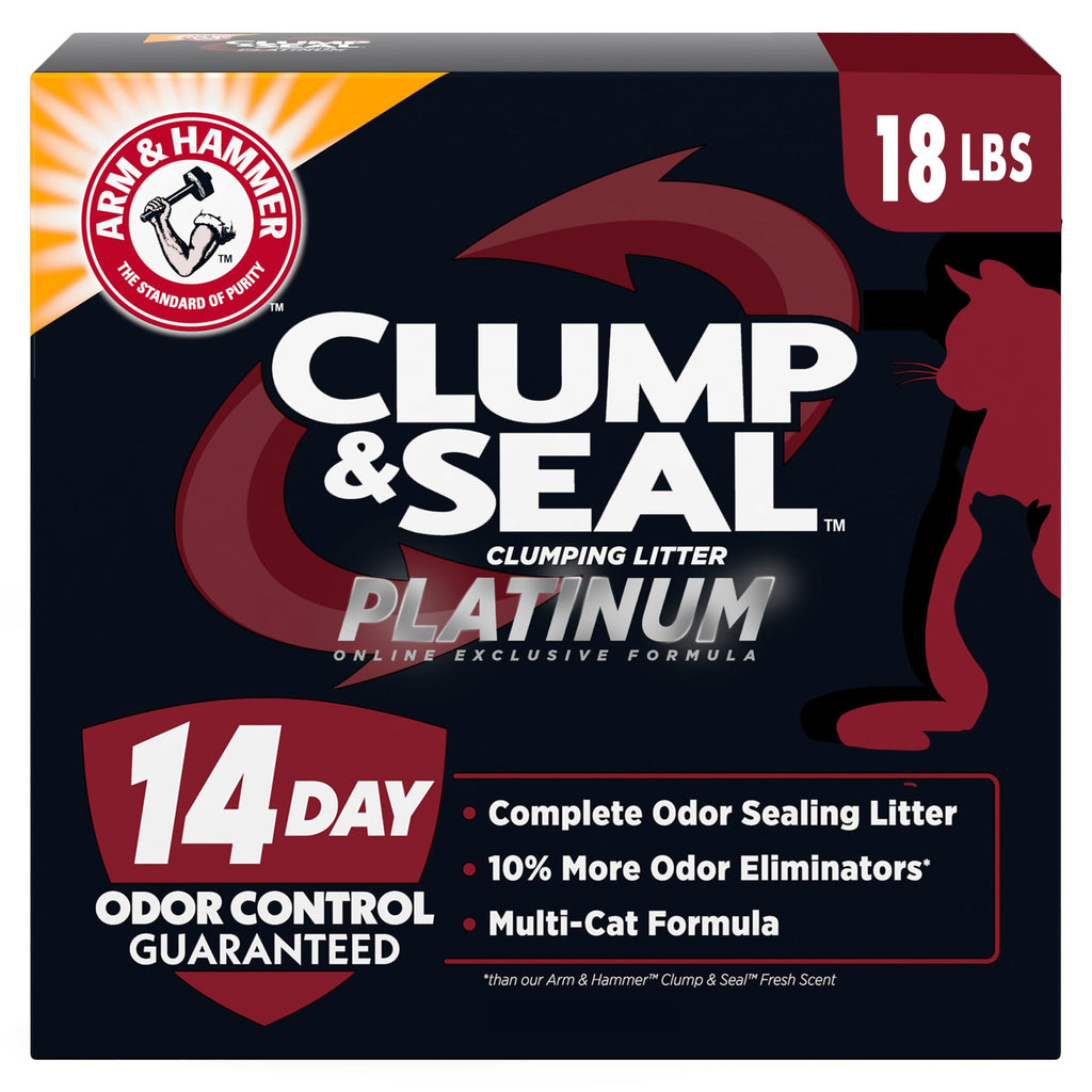 ARM & Hammer Clump & Seal Platinum Cat Litter, Multi-Cat, 14-Day Odor Control, Rock-Hard Clumps, 18 lbs – Powerful Odor Eliminator with Baking Soda
