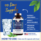 Blood Pressure Support Supplement - Green Tea, Hibiscus, Hawthorn, Garlic - Blood Pressure Vitamin, Mineral and Activated Naturals - 3 Month Supply, 90 Capsules