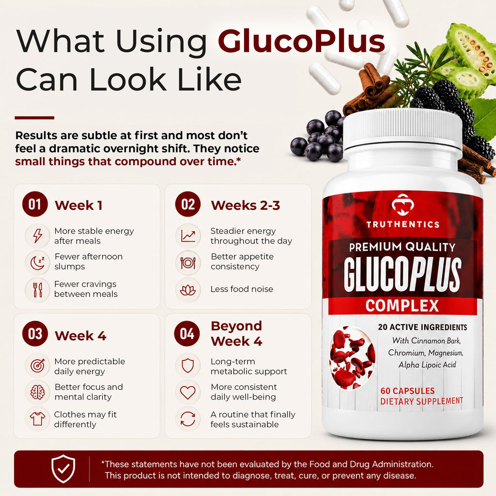 Truthentics GlucoPlus Metabolic Support, Cinnamon, Chromium, Gymnema, 60ct