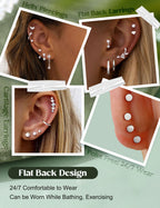 LOLIAS Hypoallergenic Flat Back Earrings Cartilage Earring Stacks - Surgical Steel Earrings for Sensitive Ears - Small Stainless Steel Flatback Stud Hoop Earring Sets for Helix Tragus Conch Daith Multiple Piercing Jewelry Trendy Silver