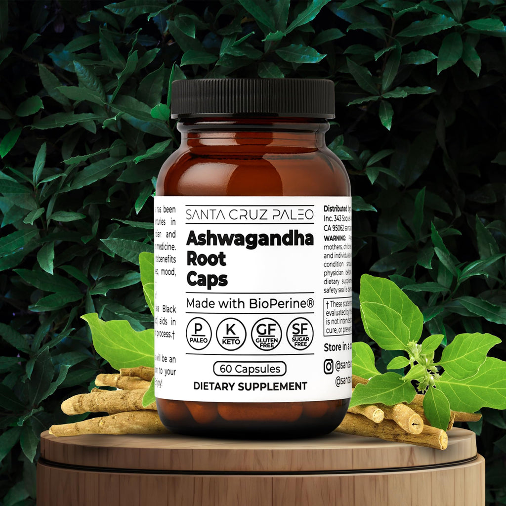 Santa Cruz Paleo, Ashwagandha Root with BioPerine, Herbal Supplement for Focus, Stress Support Adaptogen for Men and Women, Gluten Free, Vegetarian, Keto Friendly, 600MG Capsules, 60 Count