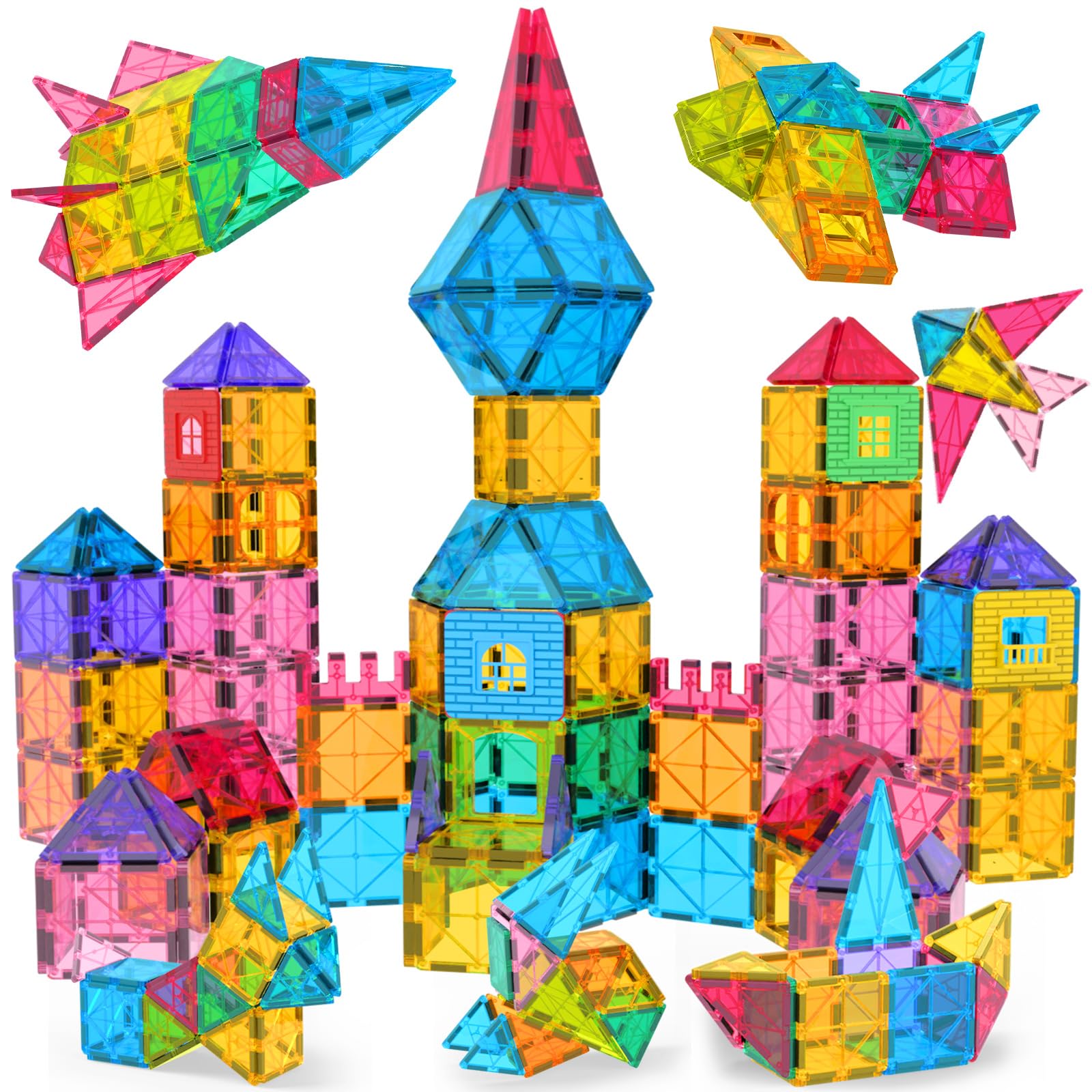 Jasonwell Magnetic Tiles Kids Magnetic Blocks 60PCS Building Sets 3D Magnet Tile Building Blocks Toy Construction Educational STEM Toys Gifts for Toddlers Boys Girls 3 4 5 6 7 8 9 10 + Year Old