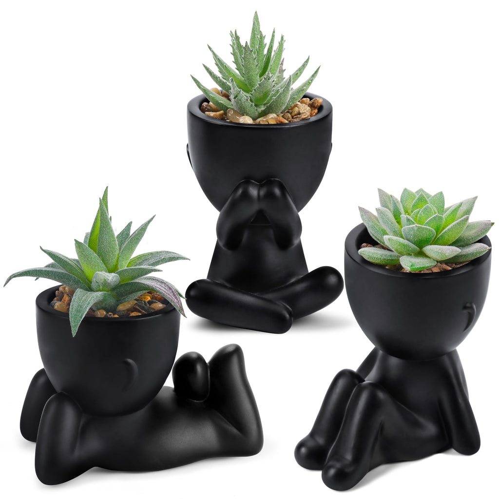 Der Rose 3 Pack Fake Plants in Black Pots for Bathroom Living Room Decor