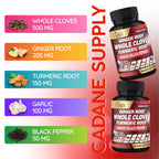 Cadane 5in1 Whole Cloves Herbal Blend | Digestive & Immune Support | Clove, Ginger, Turmeric, Garlic, and Black Pepper | Non-GMO, Vegan – 90 Capsules – 45-Day Supply
