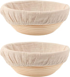 DOYOLLA Round Bread Dough Proofing Rising Rattan Baskets(Set of 2, 9 inch) w/Liners for Home Sourdough Bread Bakers
