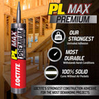 Loctite PL Premium Max Construction Adhesive, 9 fl oz Cartridge, 6 Pack - Versatile Construction Glue for Wood, Concrete, Stone & More