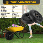 4.00-6 Flat-free Tire and Wheel, 13" Wheelbarrow Wheels and Tires with 5/8" or 3/4" Bearings 4.00-6 Solid Tires Replacement for Wheelbarrow, Gorilla Cart, Hand Trucks, Garden Carts(2 PCS)