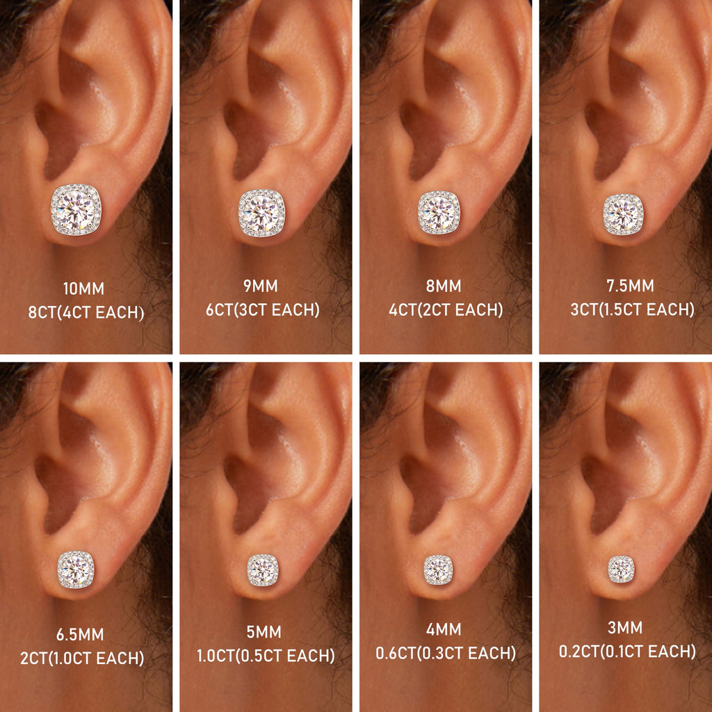 GEMQUEEN Moissanite Halo Earrings Studs 925 Sterling Silver, 2CTW