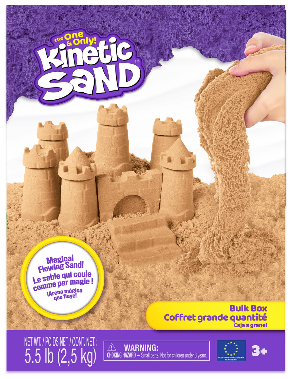 Kinetic Sand, 5.5lbs (2.5kg) Natural Brown Play Sand, Bulk Box for Arts and Crafts, Sandbox (Packaging May Vary), Moldable Sensory Toys, Ages 3 and up