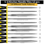 kapoua Metal File Set, Large Flat File/Half-Round File/Triangle File/Round File and 12 pcs Needle Files with Storage Bag and Steel Brush for Woodwork, Metal, Leather and Plastic