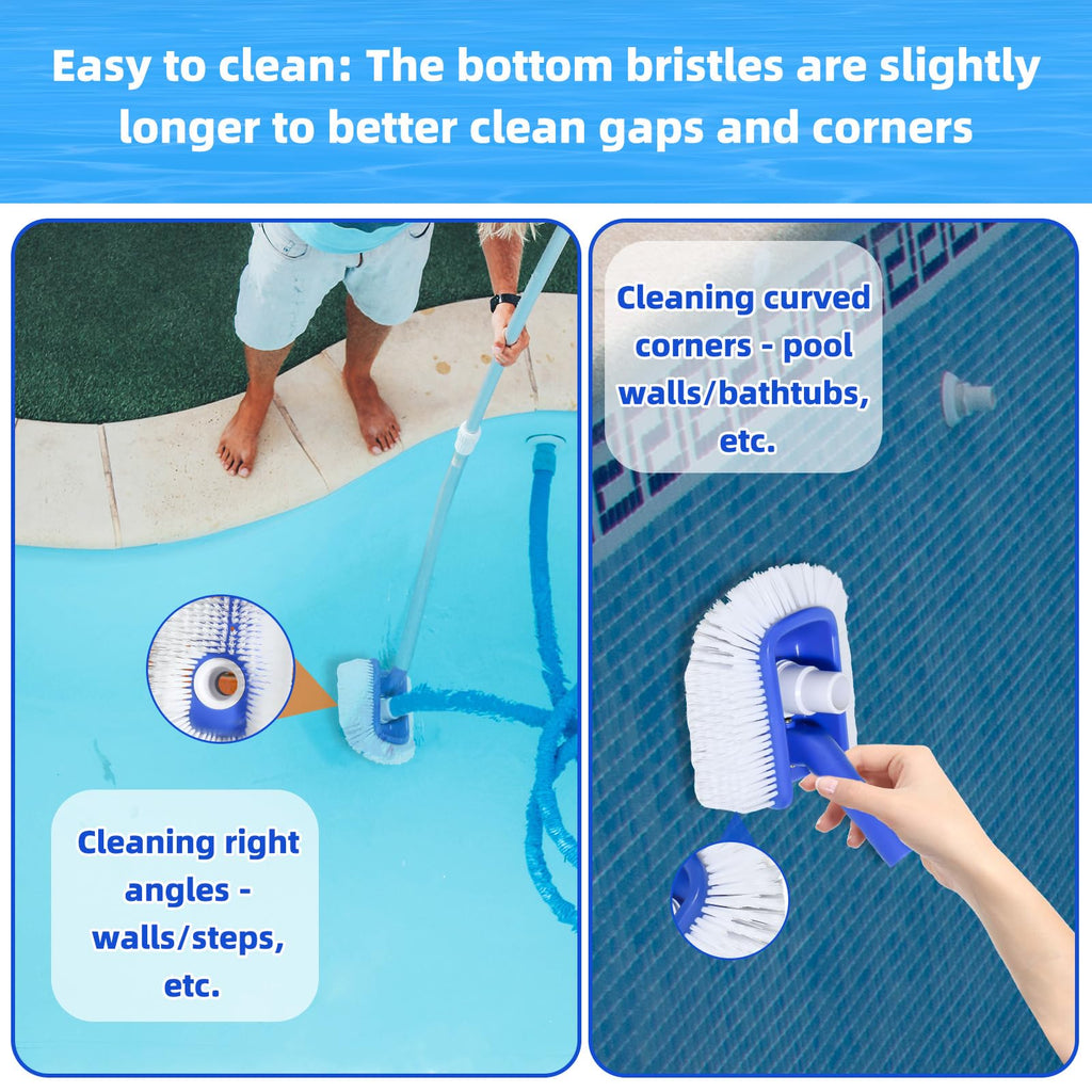 Pool Vacuum Head Brush for Inground & Above Ground Pools, Heavy Duty Round Scrubber Pool Brush with 1/4" or 1/2" Swivel Hose Connection, No Pole