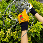 FEISHDEK Cactus Gloves Soft Deerskin Women Gardening Glove Thorn Proof for Cacti Handling (Large - Short Sleeve, Yellow)