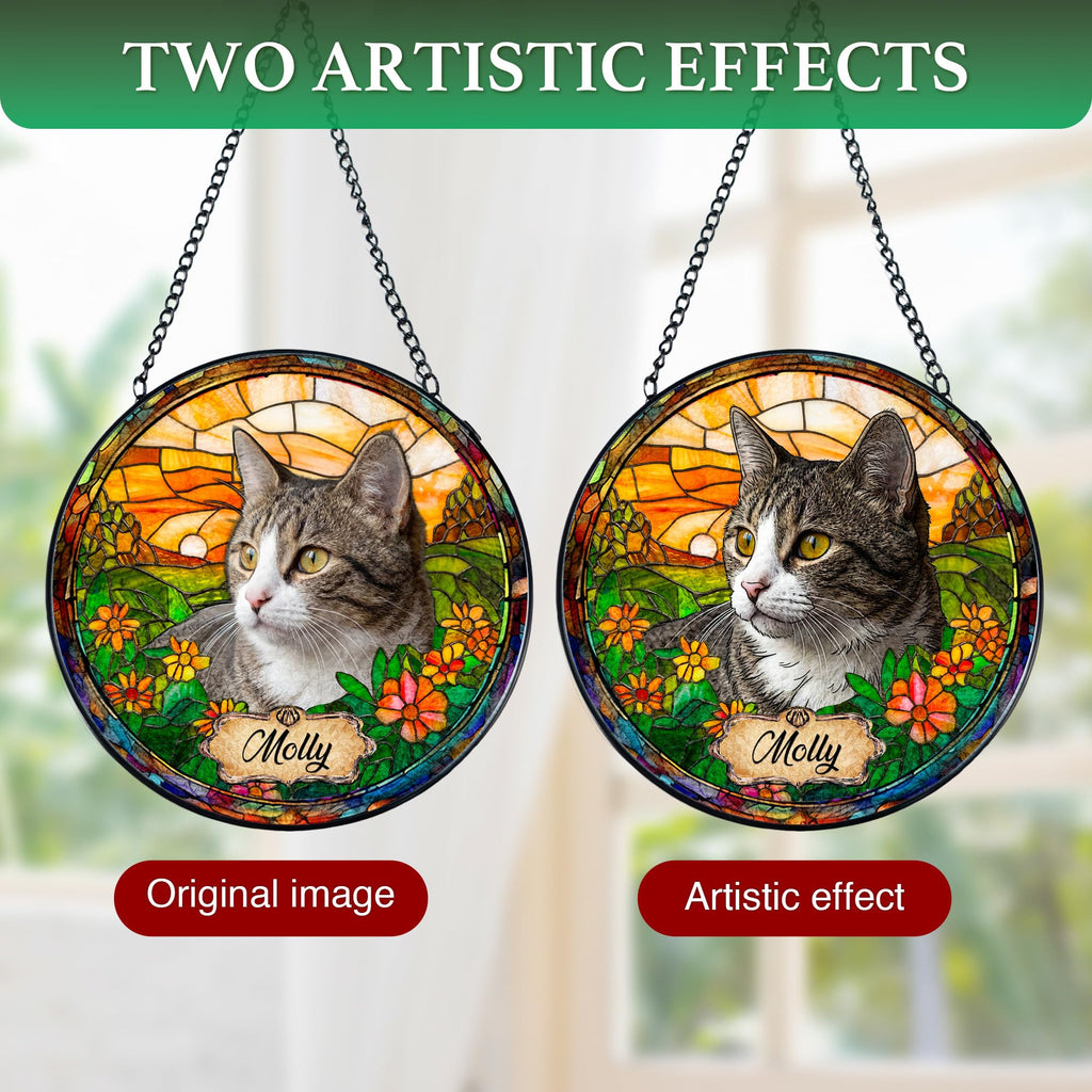 Personalized Pet Stained Glass Suncatcher Dog Cat Memorial Window Hanging
