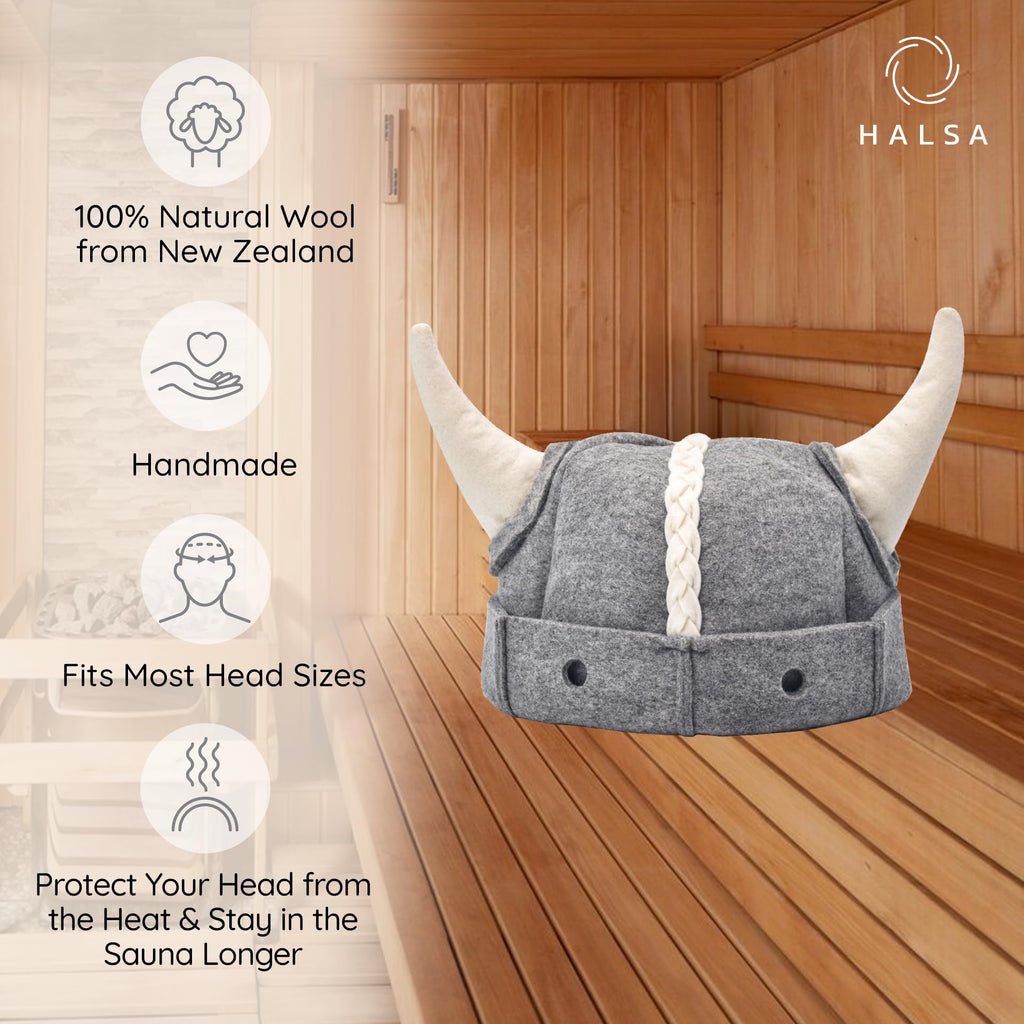 Halsa Sauna Hat,Handmade Natural Wool Sauna Cap for Men & Women, Eco-Friendly, Breathable, One Size Fits All for Spa, Steam Room, Banya, Bathhouse. Viking Style.