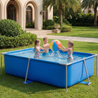 SunSwell Metal Frame Swimming Pool for Family, Rectangle Above Ground Pool for Outdoor, Easy Setup for Backyard, Garden, Camping - Durable PVC